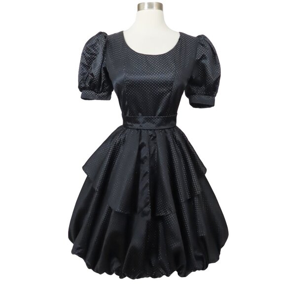 Vintage 80s Black Metallic Full Bubble Skirt Polka Dot Prom Party Dress S M - Picture 8 of 16